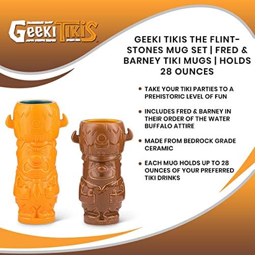 Geeki Tikis The Flintstones Tiki Mug Set | Фред Флинтстоун & Barney Ръбъл Tiki Mugs | Официални Колекционерски Керамични чаши семейство флинтстоун Tiki Style | Всяка чаша с капацитет 28 грама