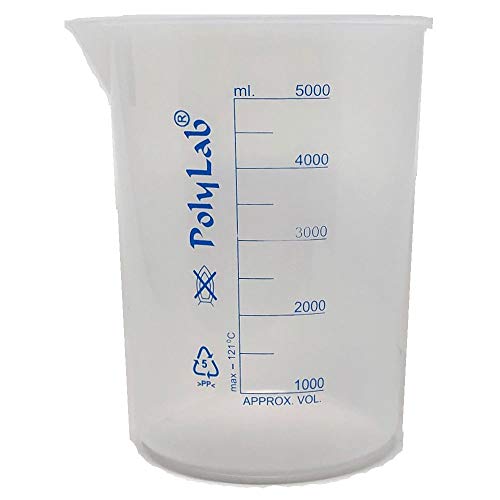 чаша 5000 мл с печатни градуировками, Премиум Полипропилен, Евро Дизайн, Karter Scientific (опаковка от 2 броя)