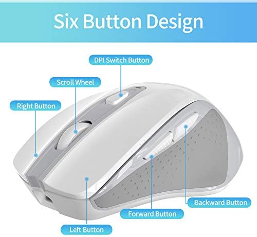 Безжична мишка,Ергономична безжична портативна мобилна мишка,2,4 G Тиха мишка с USB нано-приемник,Акумулаторна безжична мишка за лаптоп, PC, компютър, лаптоп (бял)