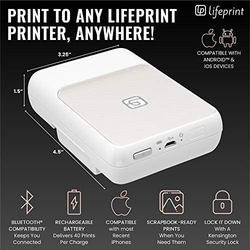 Lifeprint 2x3 Незабавен принтер за iPhone. - Черен, с опаковка филм Lifeprint 50 за фото-и видеопринтера разширена реалност