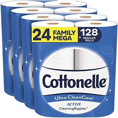 Мека тоалетна хартия Cottonelle Ultra CleanCare с активни почистване на вълните, 24 фамилни мега-ролка, Здрава кърпа за