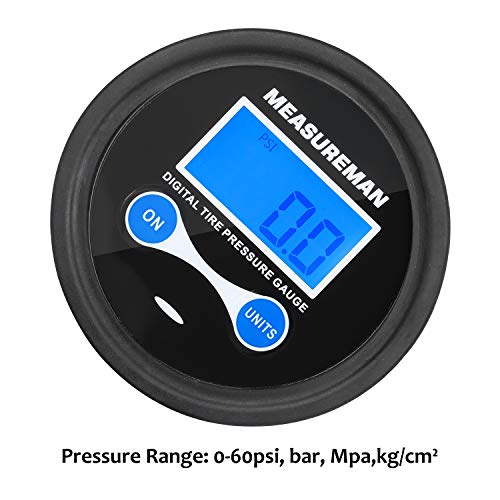 Measureman 2 Dial Size Digital Air Pressure Gauge with 1/8 NPT Center Back Connection and Protective Boot, 0-60psi, резолюция