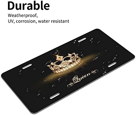 Snowmolle Bling Crown with Queen Lettering License Plate Decorative Car Front License Plate Cover Vanity Tag Aluminum Novelty Car Plate for Women 6 X 12 Inch