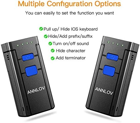 ANNLOV Bluetooth баркод Скенер,който е Съвместим с безжична функция и wi-fi и кабелен съединение 2,4 Ghz, Преносим 1D