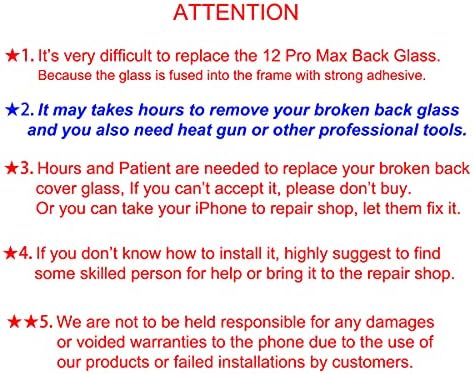 Подмяна на задното стъкло Vimour за iPhone 12 Pro Max 6,7-Цолови Всички носители с предварително зададена лепило и ремонт