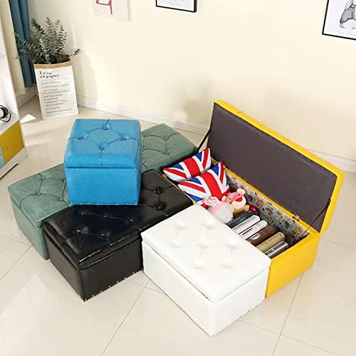 Q&L Button-Tufted Leather Storage Bench,Rectangle Softed Storage Ottoman,Space-Saving Entryway Bench for Living Room, Bedroom End of Bed-Сив 60x40x45cm(24x16x18inch)