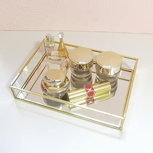 Vernacular Jewelry Organizer Gold Rectangle Glass Decorative Storage Tray for Makeup Jewelry Display (Color : A)