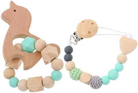 HEALLILY 2Pcs Baby Teething Wooden Toys Horse Food Grade Silicone Teether with Залъгалка Клип на Ivan Beaded for Newborn