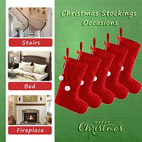 Bstaofy Комплект от 6 Червени Трикотажни Коледни Чорапи Уникални Бижута Ръчна изработка за Домашно Парти Подарък за Деца