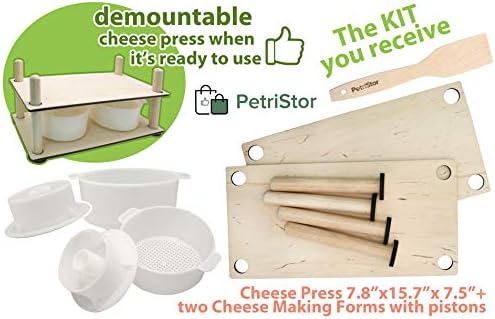 Сирене преса за производство на сирене 16 in - Cheesemaking Kit with Wooden Cheese Press and 2 Cheese Molds 1.2 L - Сирене