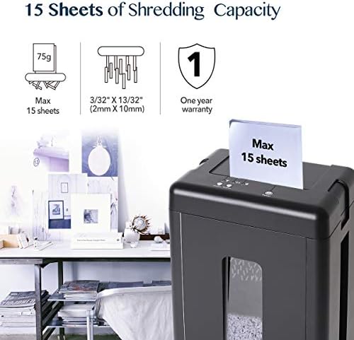 WOLVERINE 15-Sheet Super Micro Cut High Security Level P-5 Heavy Duty Paper/CD/Карта Shredder for Home Office, Ultra-Quiet
