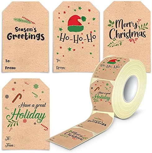 Коледни Подаръци Етикети Етикети за Коледно Парти Украса Етикети Крафт Карта Етикети за Подарък Кутии Самозалепващи Етикети