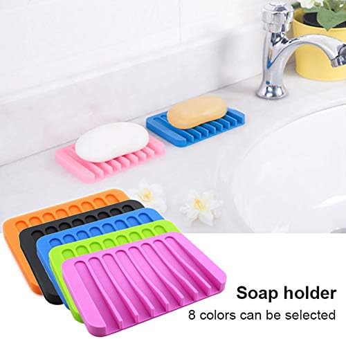 Maserfaliw Soap Holder Home Bathroom Anti-Slip Silicone Draining Soap Holder Storage Tray Dish Black Plate