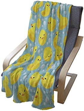 Lunarable Cartoon Хвърли Blanket, Happy Rubber Duck and Bubbles Pattern Theme Art, Flannel Fleece Accent Piece Soft Дивана Cover for Adults, 50 x 70, Жълти Аква