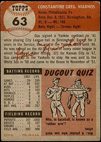 1953 Topps # 63 Гас Ниархос на Бостън Ред Сокс (Бейзболна карта) Карта Дина 2 - GOOD Red Sox