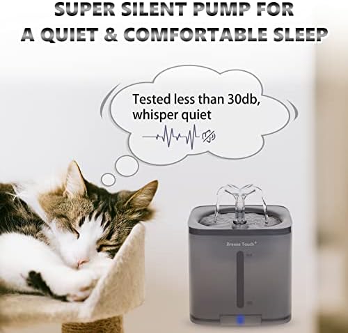 Breeze Touch Cat Water Fountain - Пет Water Drinking Fountain 68oz/ 2L Super Quiet Automatic Dog Fountain with 2 Filter