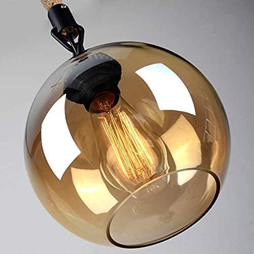 Промишлен Окачен Лампа 7.87 Dia Farmhouse Vintage Glass Globe Hanging Light Mid Century Island Тавана Лампа Регулируема Коноп Въже за Кухнята на Ресторанта Таван на Бара Трапезария Кехлибар, 4 опа