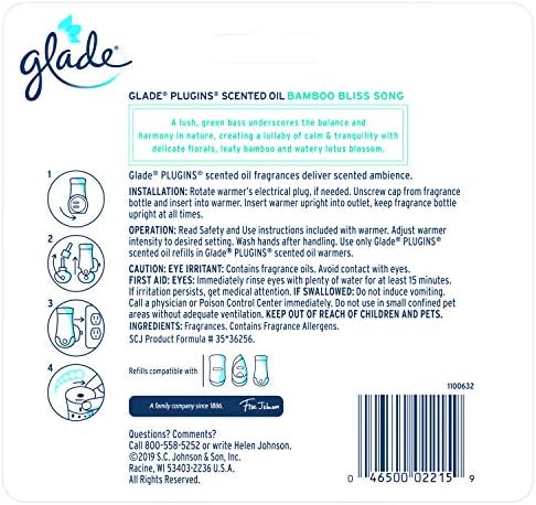 Glade PlugIns Scented Oil Air Freshener Зареждане - Limited Edition | Bamboo Bliss Song Scent - 3 зареждане с гориво масла