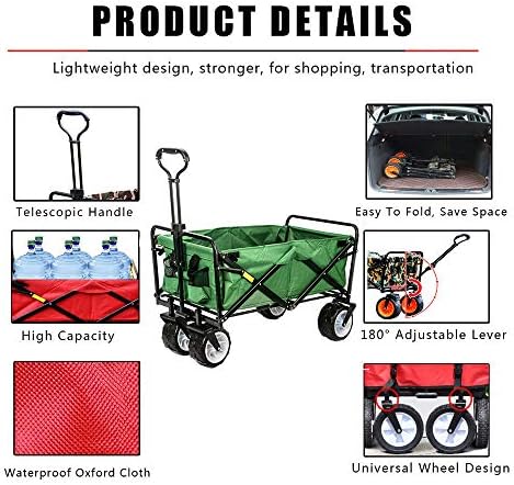 LIMEID Beach Cart, Ръчна изработка Сгъваема количка - 80 кг, Носещи натоварване,7-инчов внедорожное на волана,регулируем