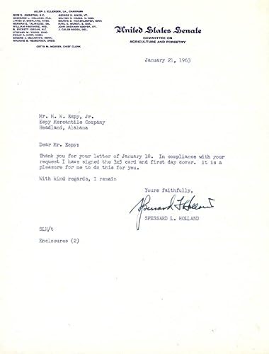 Спессард Л. Холанд Печатното писмо, подписано 21.01.1963