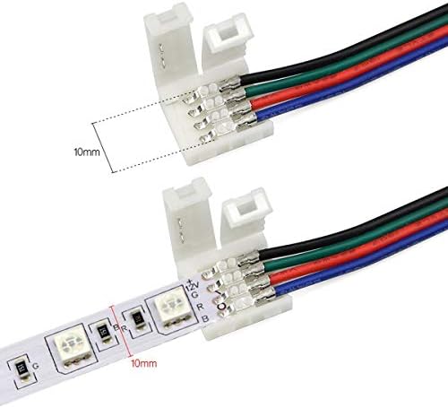 Fntek LED Strip Connector Kit for 5050 RGB 4 Pin 10 mm,with RGB Дърва Кабел, LED Strip Jumper, T and L Shape Connector,