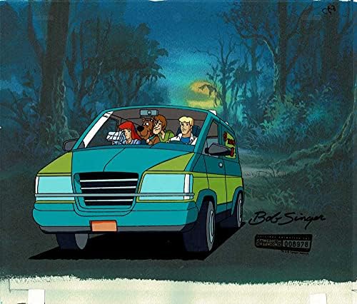 Скуби Ду Witch ' s Ghost 1999 Production Animation Cel от Hanna Barbera with the Mystery Machine Подписан Боб Сингером