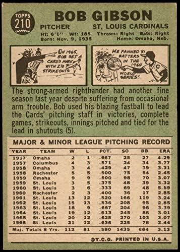 1967 Topps # 210 Боб Гибсън St. Louis Кардиналите (Бейзболна картичка) VG/EX Кардиналите