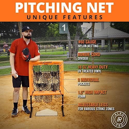 Pitching Net with Strike Zone - 9 Hole Pitching Target | Softball - Baseball Pitching Net | Водоносите Pocket for Хвърли