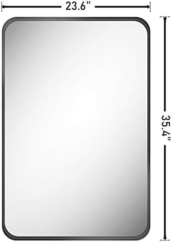 Правоъгълна Метална Рамка, Стенно Огледало за Баня 24x36 Инча Стенно Огледало в Сенниците на Кръгла Ъгъл Черна Рамка,