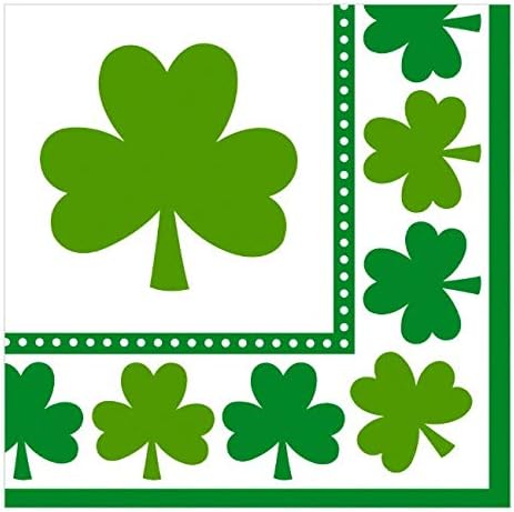amscan St. Patrick ' s Day Shamrocks Кърпички за закуска, 16 Ct. | Прибори за партита, Зелено/Бял, 6 1/2 X 6 1/2