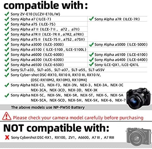 Glorich AC-PW20 ac Адаптер NP-FW50 Фиктивен батерията е Съвместима с Фотоапарати Sony Alpha ZV-E10 A7 A7R A7S A7II A7RII