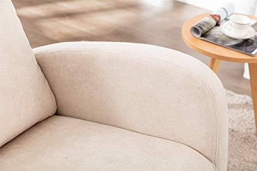 Atrusu Living Room Chair, Мек Стол-люлка Мека Седалка на Дървена Основа,за Стая, Удобен люлеещ се Стол за Дневна с Висока Облегалка(Бежов)