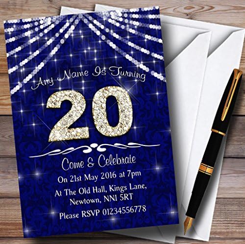 20Th Тъмно-Синьо и Бяло Bling Sparkle Birthday Party Персонални Покани