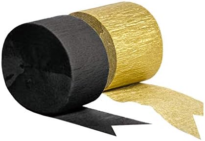 YESON Black and Gold Crepe Paper Streamers Party Streamer Decorations,12 Ролки