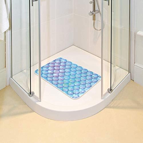 Baby Kids Bath Mat 26.9 in x 14.7 in Marine Mermaid Scales Pattern Anti-Skid & Stability for Smooth/Non-Textured Tubs Only