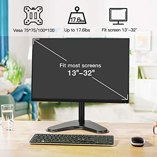 HUANUO Single Monitor Stand - 13 to 32 inch Monitor Desk Stand,Heavy Duty Free Standing Full Motion Vesa Monitor Stand