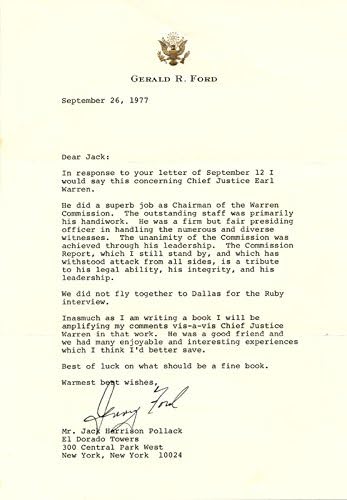 Президентът Джералд Rv Форд - Печатното писмо, подписано 26.09.1977