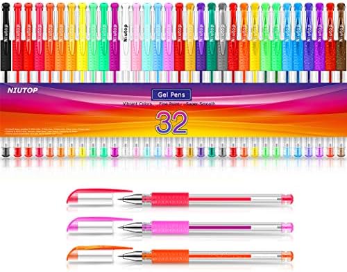 Гел Химикалки за Възрастни Оцветяване, 32 Цветове Гелевый Маркер Набор от Цветна Дръжка с 40% Повече Мастило за Рисуване