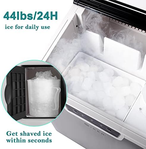 IKER Ice Maker and Ice Shaver Machine Плот, 44lbs Bullet Ice Cube in 24, Ice Maker Machine with Snow Cone Maker for Home and Commercial Use, Неръждаема Стомана