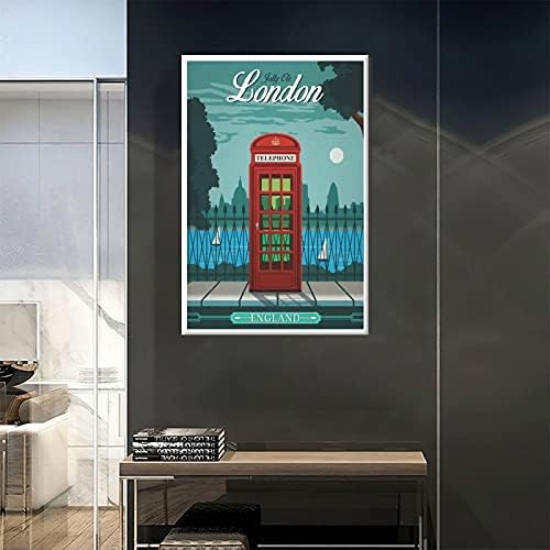 ZHBIN Англия Реколта Пътуване Плакат Лондон Луната Телефонна Будка Платно Изкуство Плакат Модел Стенен Декор Модерна Спалня Семеен Офис Декоративни Плакати Подарък