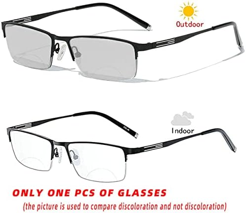 Мъжки бифокални очила за четене Бизнес Слънчеви Фотохромичните лещи Метална дограма за 2020 Мода пресбиопия (черен, увеличаване