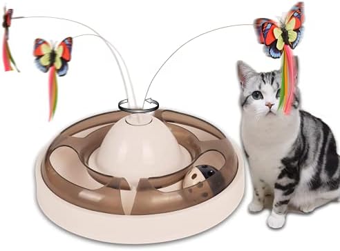 DRAROAD Интерактивни Играчки За Котки Автоматични Електрически Трептене на Въртящата Пеперуда и Топка 2 в 1 е Забавно Упражнение Коте Закачка Играчка за Стайни Котки