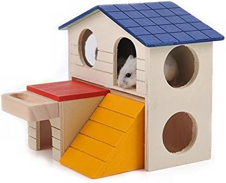 S-Lifeeling Пет Small Animal Hideout Hamster House Deluxe Two Layers Wooden Hut Play Toys Chews