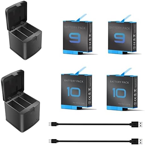 4 Опаковане. Сменяеми батерии за Gopro Hero 10 Black, Hero 9 Black и 2 опаковане. 3-канална зарядно устройство за екшън камери Hero 10/ Hero 9