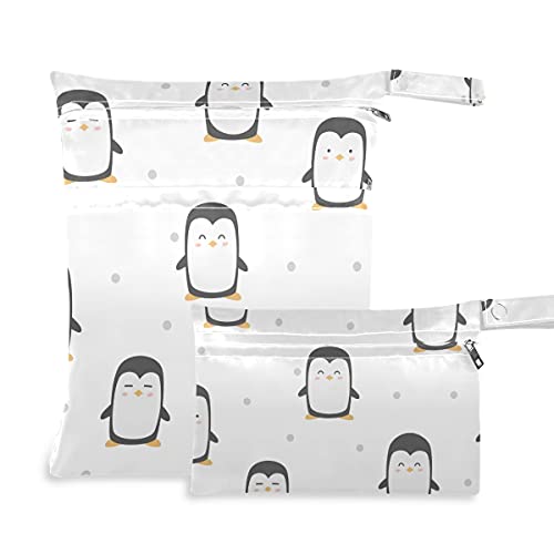 Сладък Пингвин Животни Влажна, Суха Чанта за Многократна употреба Памперси, Мокри Чанта за Бански костюми Водоустойчив