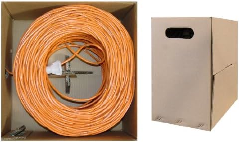1000 фута Оптичен кабел Cat5e Странично (CMR) Ethernet, 24 AWG, 350 Mhz, ETL Listed 4 Двойки Многожильной Голи мед, Неекранирана усукана двойка(UTP) с Прибиращ се предавателна кутия, Оранжев