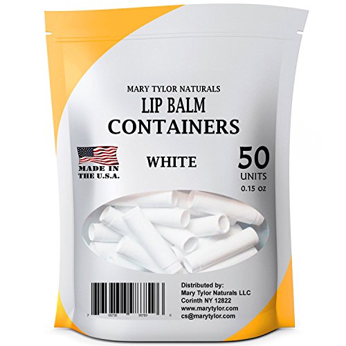 50 Бели контейнери за балсам за устни, без BPA, Направено в САЩ, Кръгли тръби, 0,15 грама, с Бели капачки, За САМ