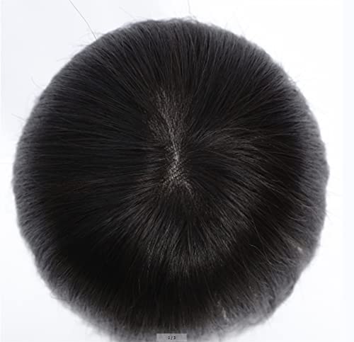 16 Напълно Свързани Ръчно Коси Топперы за Жени с Изтъняване на Косата,9x15cm Mono Base Hair Topper Replacement Hair Парчета, Clip in Crown Women Toupee Natural Black