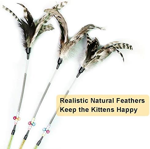 Feather Тийзър Cat Toys Pack 3, Cat Feather Toy with Spring Bells Beads, Interactive Ловецът Тийзър and Funny Exercise