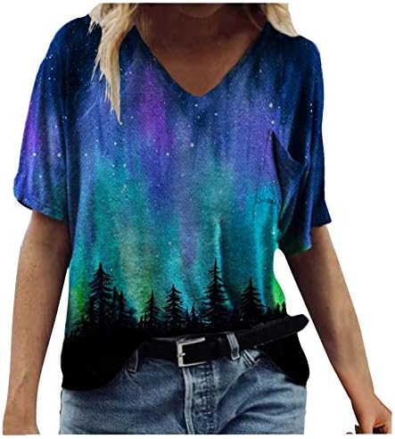 Дамска Лятна Тениска с V образно деколте, Модерен Случайни Инфинити Принт, Свободна Блуза С Къс Ръкав, Плюс Размера на